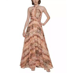Calvin Klein Womens Snake Print Halter Maxi Dress Size 2
